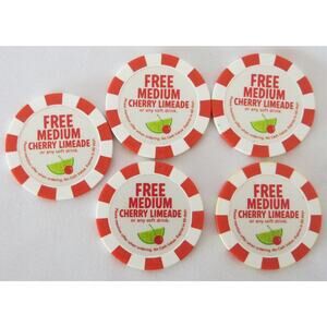 SONIC DRIVE IN 5 Poker Chips FREE MEDIUM CHERRY LIMEADE Mint Collectible Toy